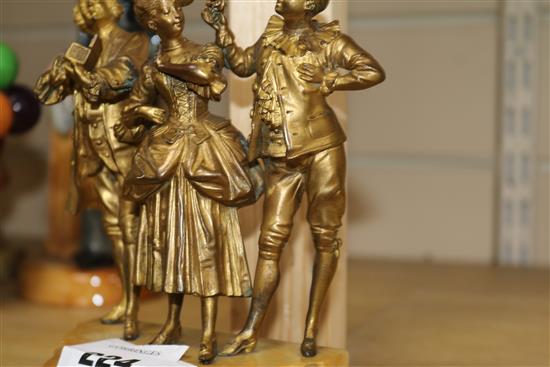 A Continental gilt bronze group of suitors and a lady height 16cm